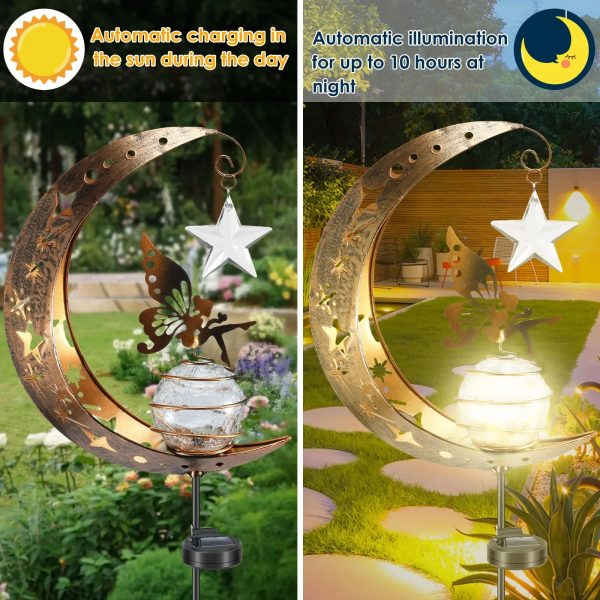 Solar Garden Moon Fairy Crackle Glass Lights Stake - Image 3