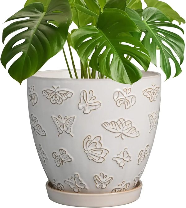 10 Inch Ceramic Flower Pot With Drainage Hole and Saucer - Image 7