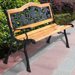 50 Inch Patio Bench Cast Iron Hardwood