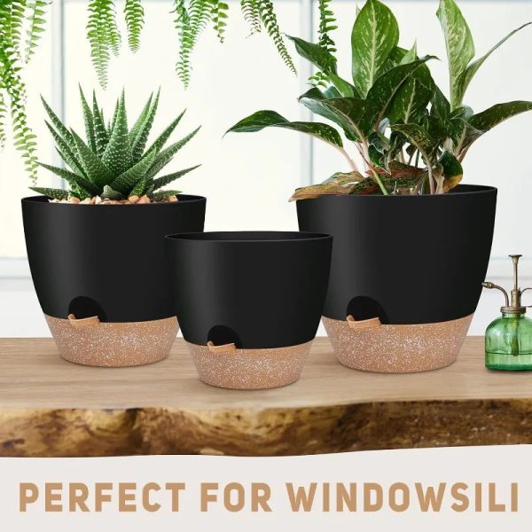 12" 10" 9" Large Self Watering Plant Pots with Multi Mesh Drainage Holes - Image 4