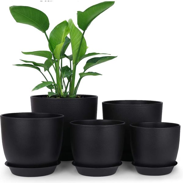5 Sets, Plastic Planter With Tray (7/6/5.5/4.8/4.5 Inch) - Image 8