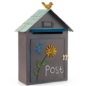 Vintage Wall Mount Mailbox with Cast Iron Bird and Butterfly Embellishments