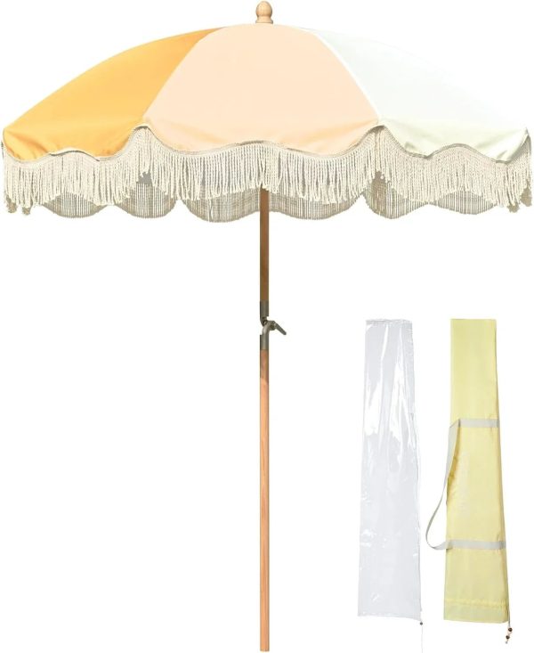 7' ft Boho Style Umbrella with Tassels - Image 13
