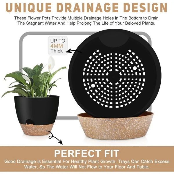 12" 10" 9" Large Self Watering Plant Pots with Multi Mesh Drainage Holes - Image 6