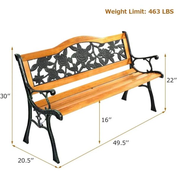 50 Inch Patio Bench Cast Iron Hardwood - Image 4