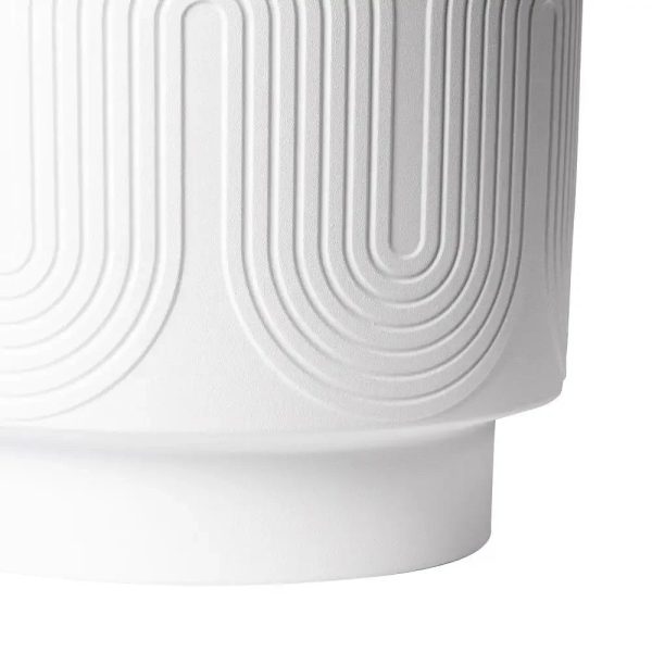 12" White Ceramic Planter Grooved Wave Design - Image 6