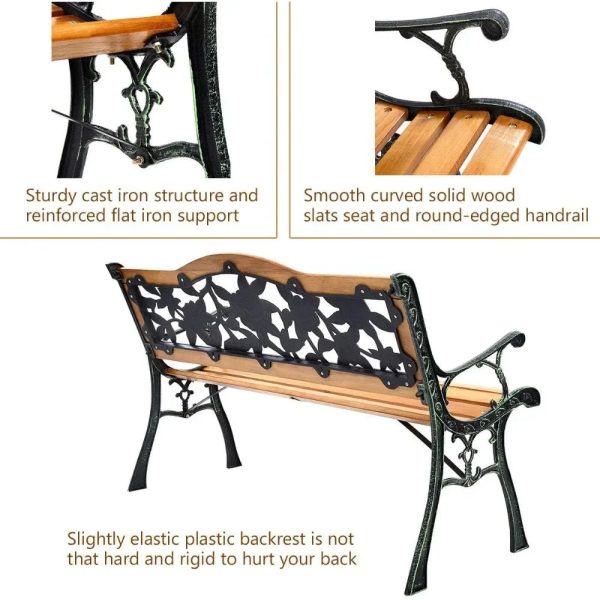 50 Inch Patio Bench Cast Iron Hardwood - Image 3