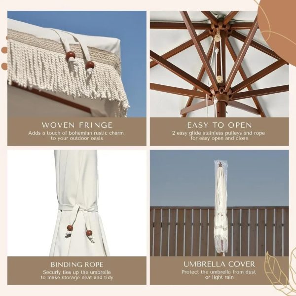 7' ft Boho Style Umbrella with Tassels - Image 3