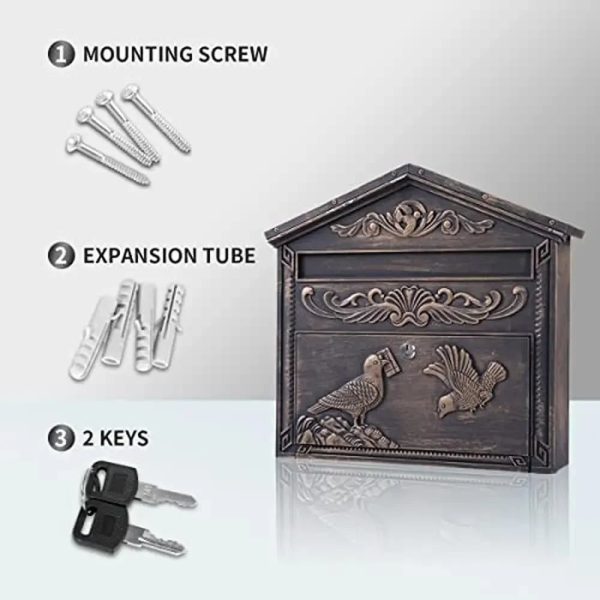 Large Capacity Locking Aluminum Wall Mount Mailbox - Image 6