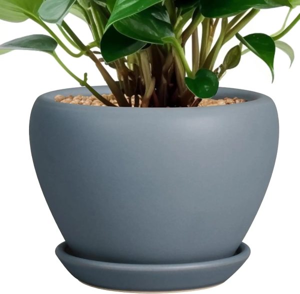 10 Inch Ceramic Planter with Drainage Hole and Saucer - Image 8