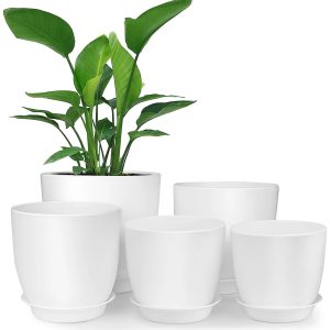 5 Sets, Plastic Planter With Tray (7/6/5.5/4.8/4.5 Inch)