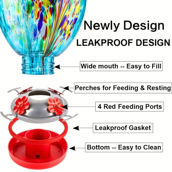 Hand Blown Glass Hummingbird Feeder - Image 2