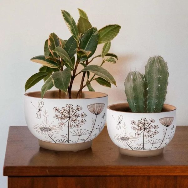 8 Inch + 6 Inch White &Terracotta Flower Pots with Drainage Holes - Image 5