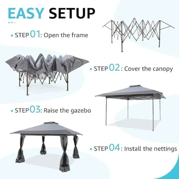 13x13 Ft Pop Up Outdoor Canopy Tent Shade with Metal Frame and Mosquito Netting for Patio - Image 6