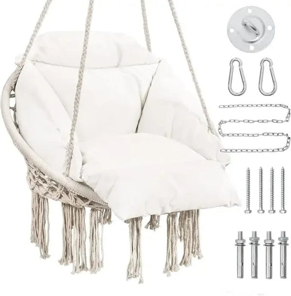 Macrame Hammock Swinging Chair with Cushion - Image 8