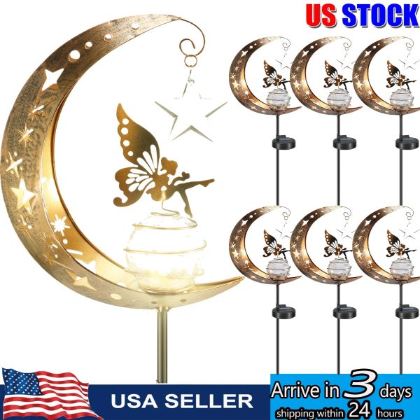 Solar Garden Moon Fairy Crackle Glass Lights Stake - Image 7