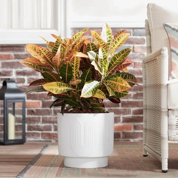 12" White Ceramic Planter Grooved Wave Design - Image 3