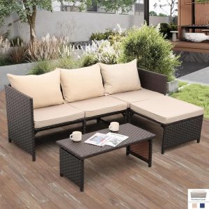 3 Piece Patio Set Sectional with Non-Slip Cushions