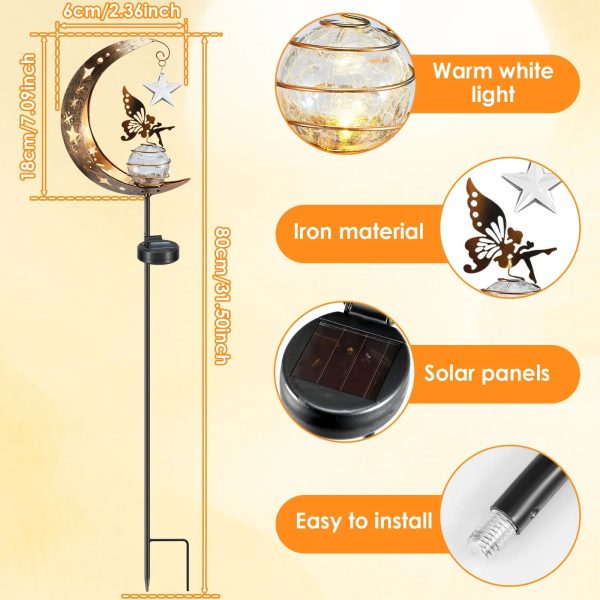 Solar Garden Moon Fairy Crackle Glass Lights Stake - Image 6