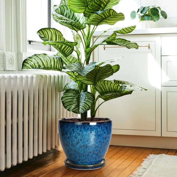 10 Inch Ceramic Flower Pot With Drainage Hole and Saucer - Image 2