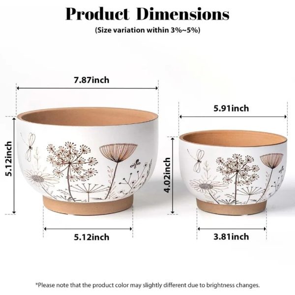 8 Inch + 6 Inch White &Terracotta Flower Pots with Drainage Holes - Image 2
