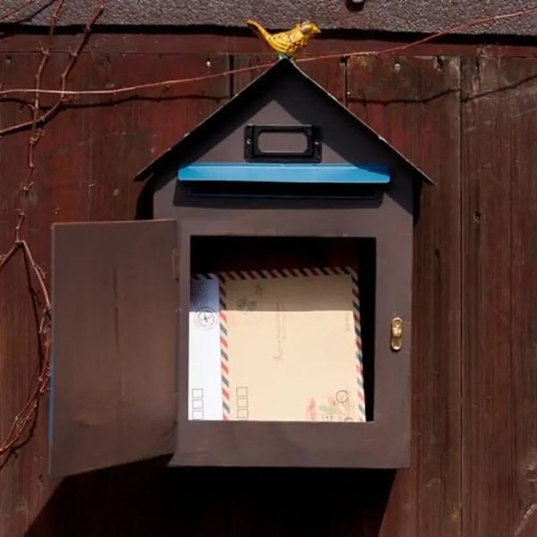 Vintage Wall Mount Mailbox with Cast Iron Bird and Butterfly Embellishments - Image 2