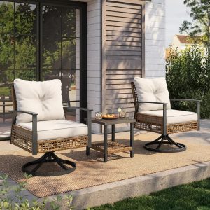 3 Pieces Outdoor Swivel Rocker Patio Chairs with Table