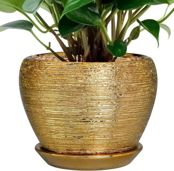 10 Inch Ceramic Planter with Drainage Hole and Saucer - Image 14