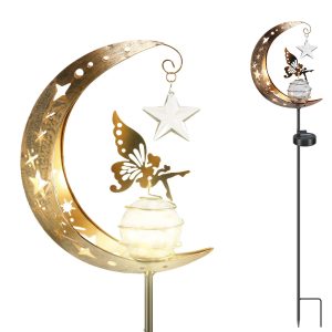 Solar Garden Moon Fairy Crackle Glass Lights Stake