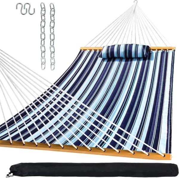 Outdoor Quilted Fabric Hammock with Spreader Bars and Detachable Pillow and Chains - Image 11