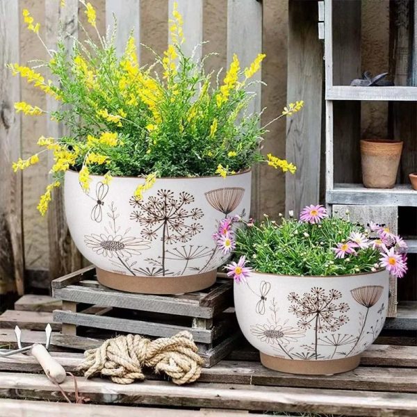 8 Inch + 6 Inch White &Terracotta Flower Pots with Drainage Holes - Image 6