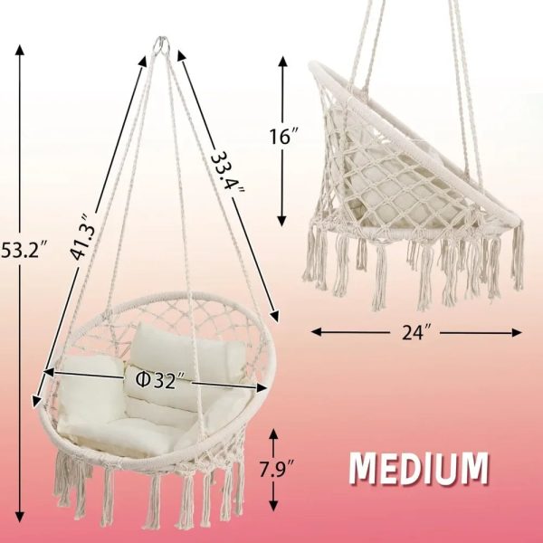 Macrame Hammock Swinging Chair with Cushion - Image 5