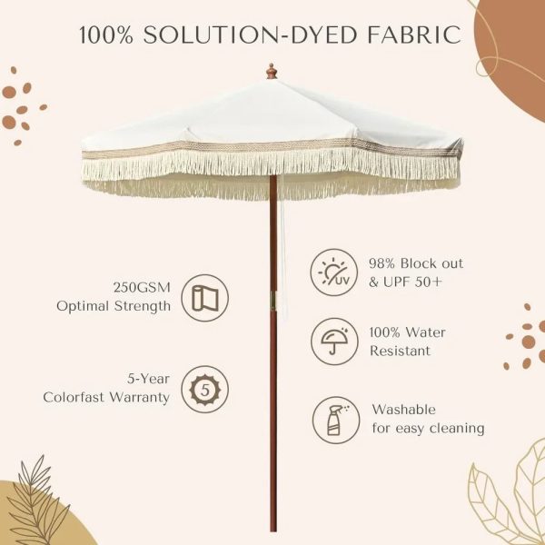 7' ft Boho Style Umbrella with Tassels - Image 4