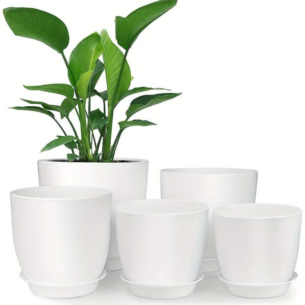 5 Sets, Plastic Planter With Tray (7/6/5.5/4.8/4.5 Inch) - Image 7