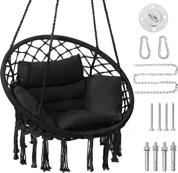 Macrame Hammock Swinging Chair with Cushion - Image 10