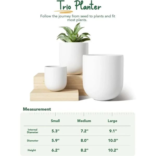 6+8+10 Inch Ceramic Planters with Drainage Hole and Rubber Plug - Image 4