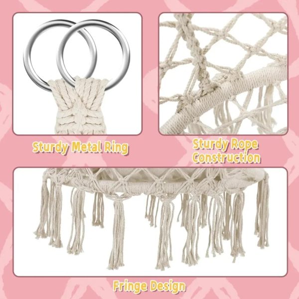 Macrame Hammock Swinging Chair with Cushion - Image 3