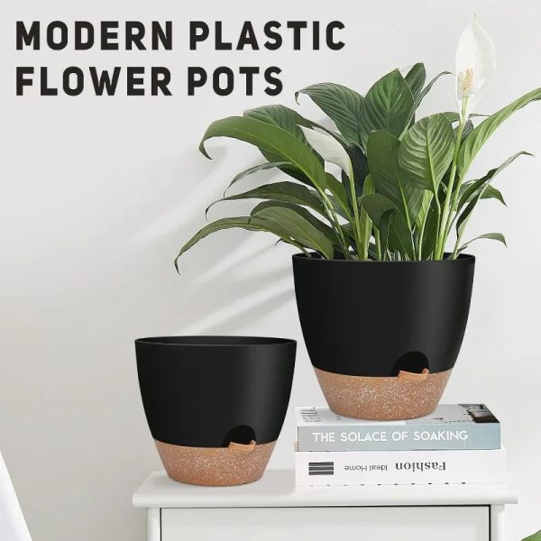 12" 10" 9" Large Self Watering Plant Pots with Multi Mesh Drainage Holes - Image 3