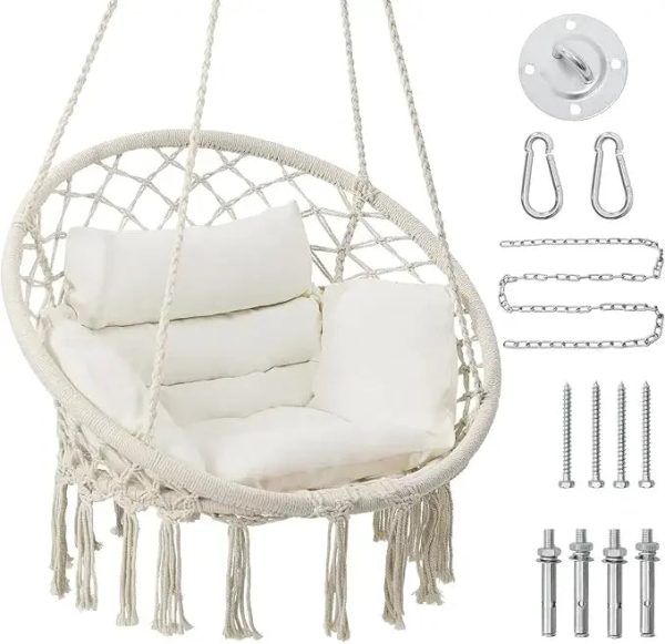 Macrame Hammock Swinging Chair with Cushion - Image 7