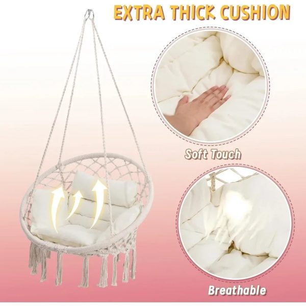 Macrame Hammock Swinging Chair with Cushion - Image 2
