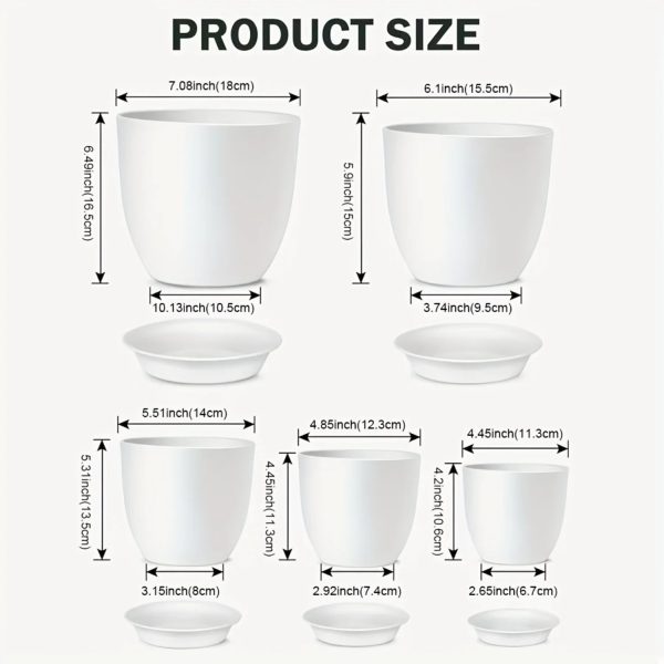 5 Sets, Plastic Planter With Tray (7/6/5.5/4.8/4.5 Inch) - Image 3