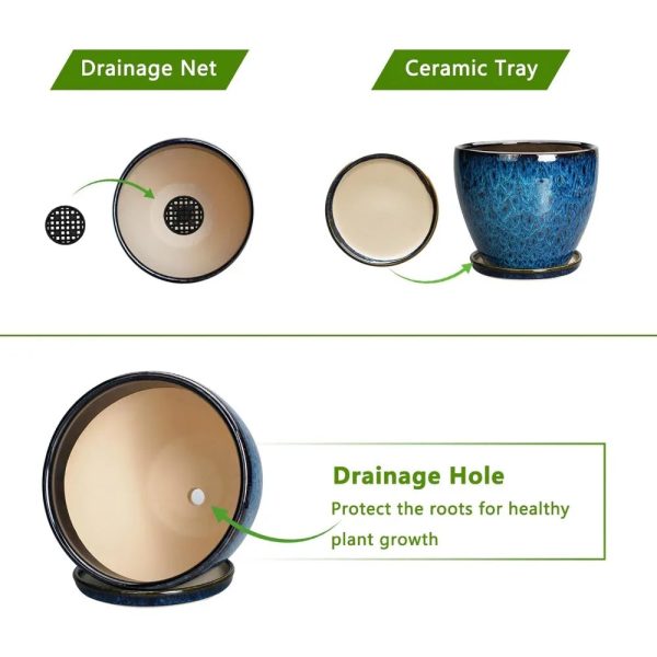 10 Inch Ceramic Flower Pot With Drainage Hole and Saucer - Image 6