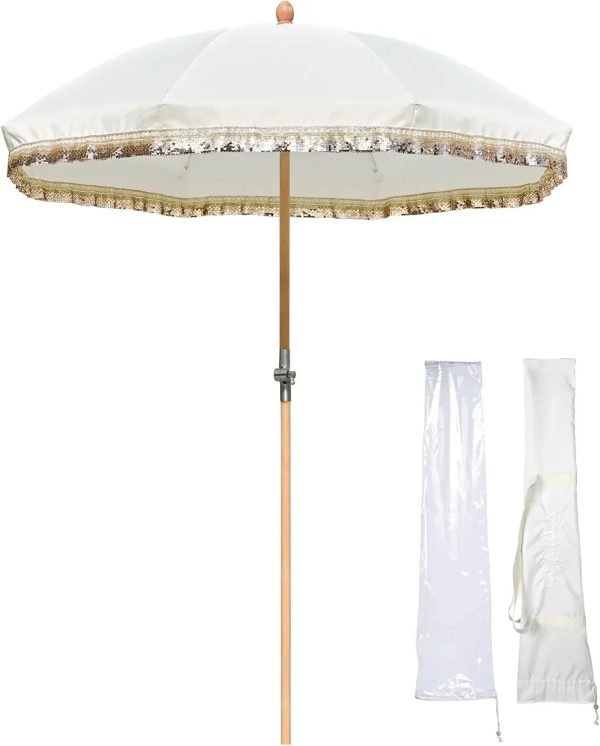 7' ft Boho Style Umbrella with Tassels - Image 8