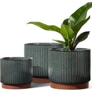 Ceramic Plant Pots with Drainage Holes, Set of 3, 8+6.7+5.5 Inch