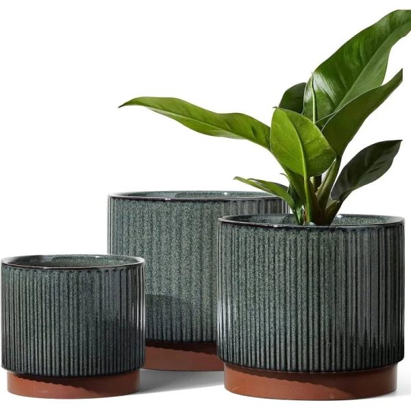 Ceramic Plant Pots with Drainage Holes, Set of 3, 8+6.7+5.5 Inch