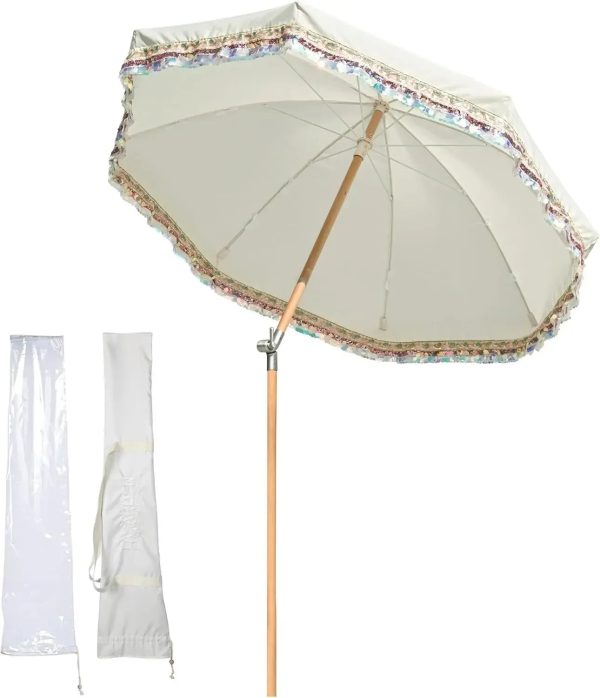 7' ft Boho Style Umbrella with Tassels - Image 11