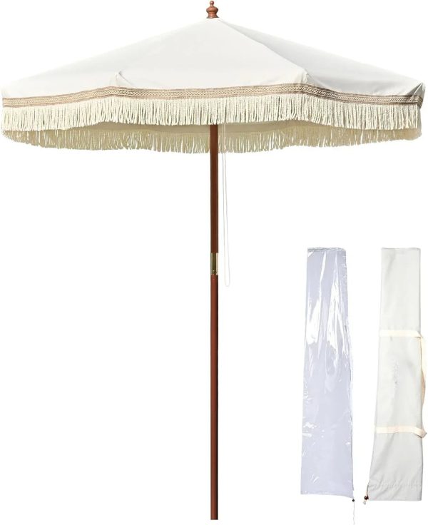 7' ft Boho Style Umbrella with Tassels - Image 7
