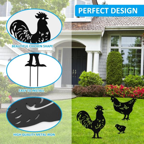 3Pcs Chicken Metal Garden Stakes - Image 2