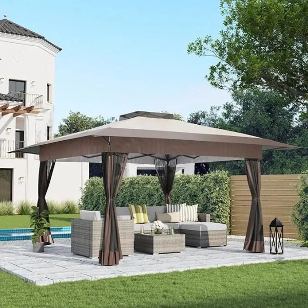 13x13 Ft Pop Up Outdoor Canopy Tent Shade with Metal Frame and Mosquito Netting for Patio - Image 8