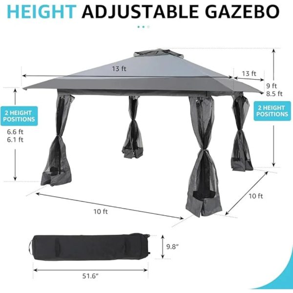 13x13 Ft Pop Up Outdoor Canopy Tent Shade with Metal Frame and Mosquito Netting for Patio - Image 2
